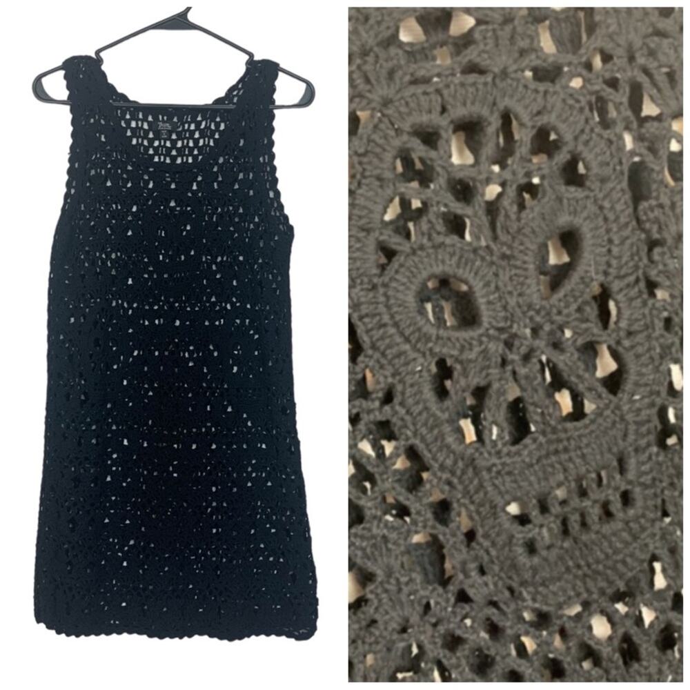 Tripp NYC womens medium black skull crochet beach swim cover grunge knit